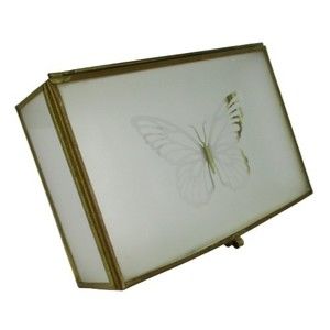 Vintage Butterfly Brass Frosted Clear Glass Hinged Trinket Box Gold Clear